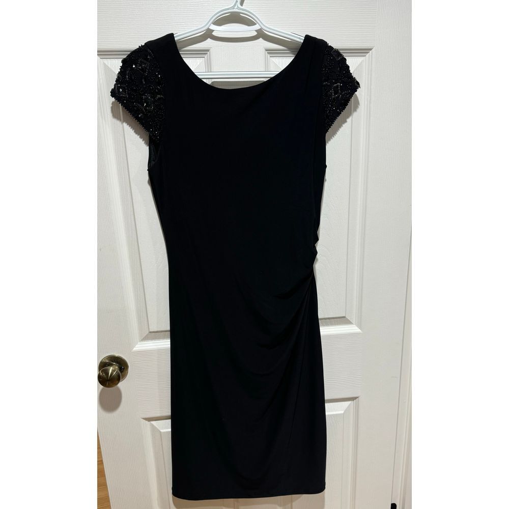 Women's Eliza‎ J Ruched Little Black Dress Jewel Embellished Shoulders Size 10